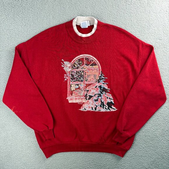 Vintage Morning Sun Sweatshirt Womens Extra Large Red H Harp Christmas Sweater 1 - Picture 1 of 11
